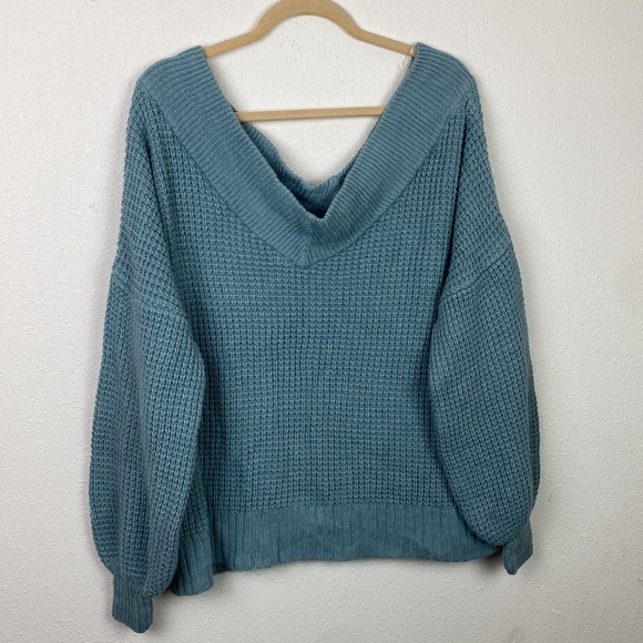 Zenana | Sea Blue-Green Off-Shoulder Oversized Sweater M - Picture 2 of 8